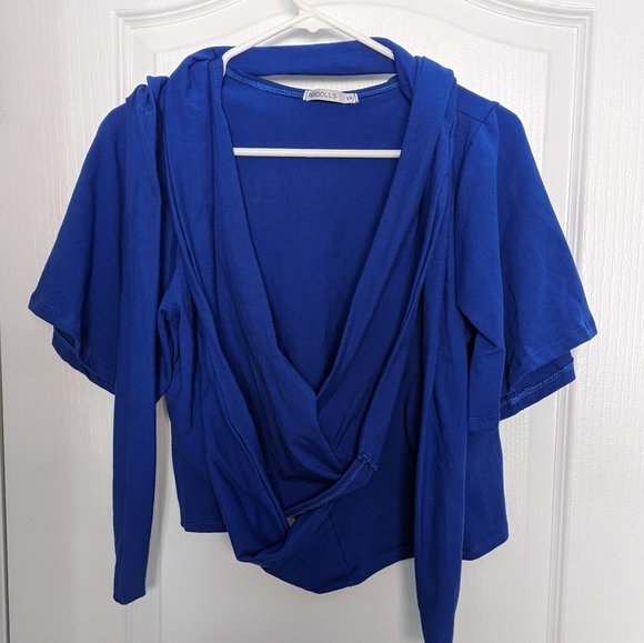 1X REBDOLLS Short Sleeve Wrap Top Royal Blue - Picture 2 of 4